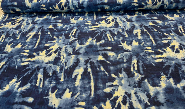 Tamarindo Palm Trees Azul Cotton Fabric - Blue Abstract Palm Trees, 54" Width (1 Yard)
