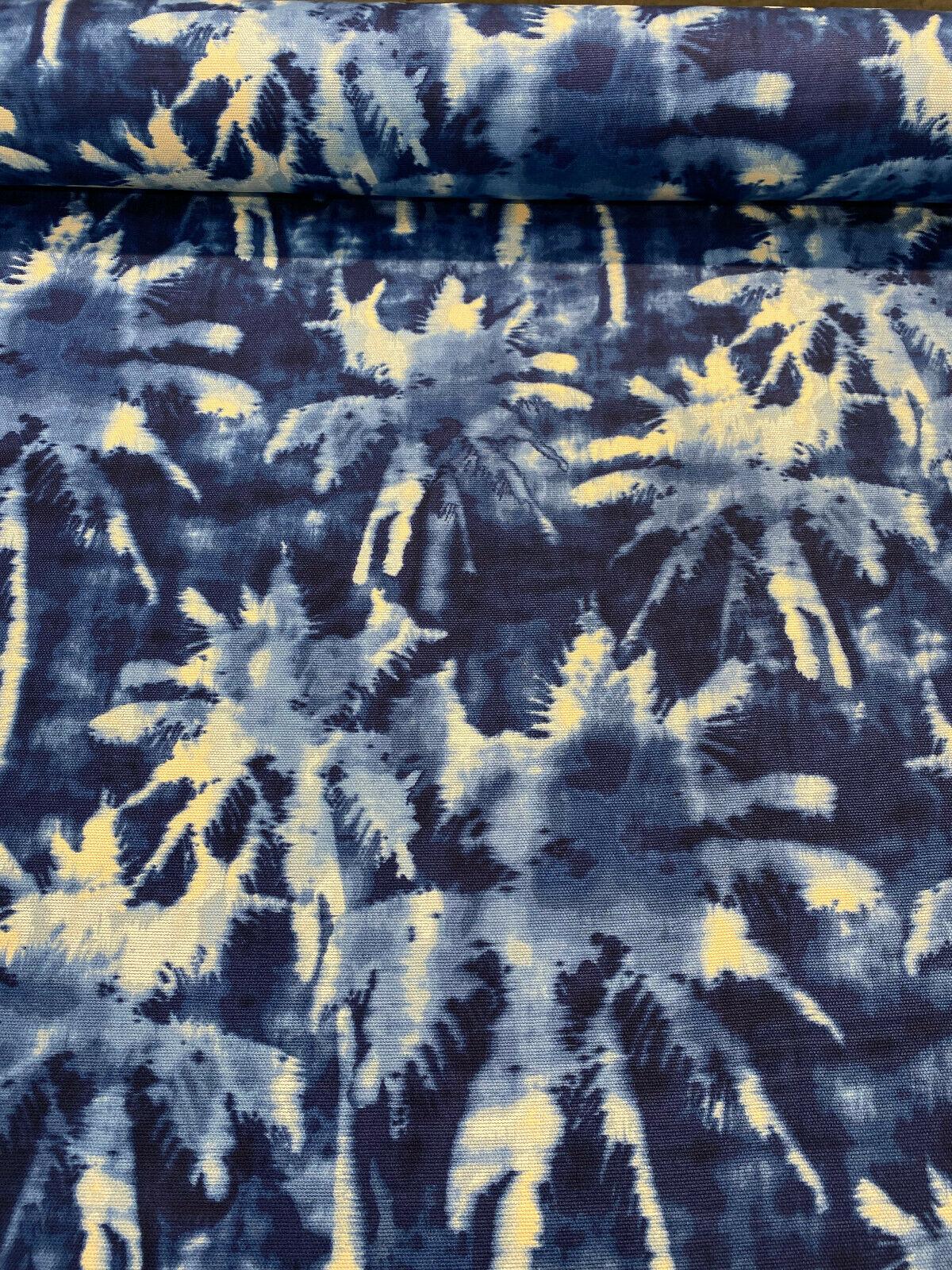 Tamarindo Palm Trees Azul Cotton Fabric - Blue Abstract Palm Trees, 54" Width (1 Yard)