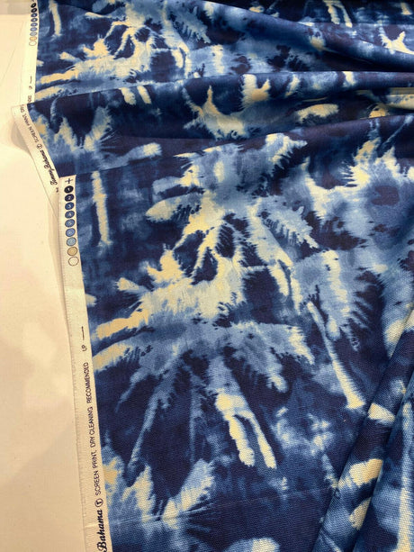 Tamarindo Palm Trees Azul Cotton Fabric - Blue Abstract Palm Trees, 54" Width (1 Yard)