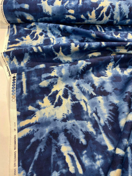 Tamarindo Palm Trees Azul Cotton Fabric - Blue Abstract Palm Trees, 54" Width (1 Yard)