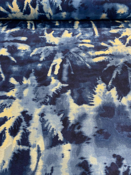 Tamarindo Palm Trees Azul Cotton Fabric - Blue Abstract Palm Trees, 54" Width (1 Yard)