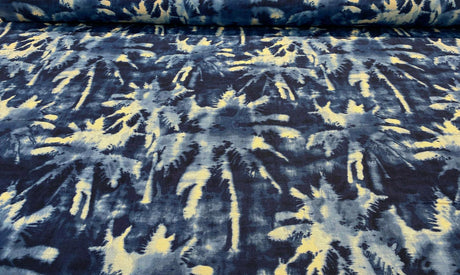 Tamarindo Palm Trees Azul Cotton Fabric - Blue Abstract Palm Trees, 54" Width (1 Yard)