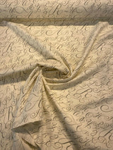 Waverly Cursive Caps Silver Linen Fabric - Silver Cursive Print, 54" Width (1 Yard)