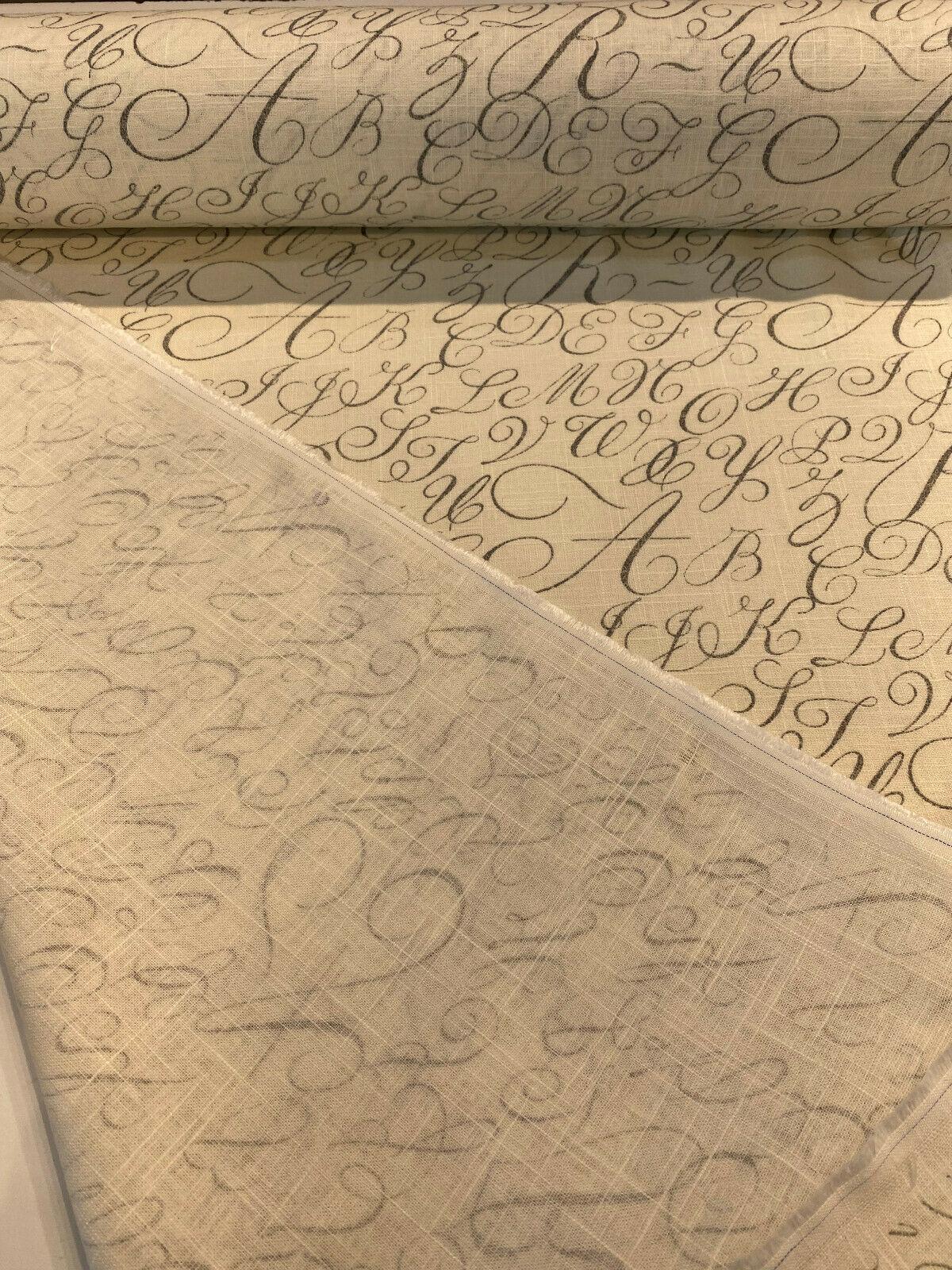Waverly Cursive Caps Silver Linen Fabric - Silver Cursive Print, 54" Width (1 Yard)