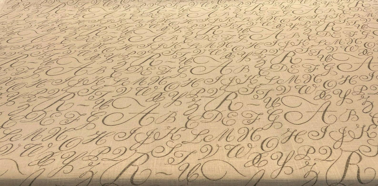 Waverly Cursive Caps Silver Linen Fabric - Silver Cursive Print, 54" Width (1 Yard)