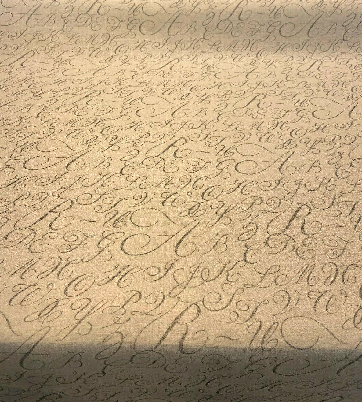 Waverly Cursive Caps Silver Linen Fabric - Silver Cursive Print, 54" Width (1 Yard)