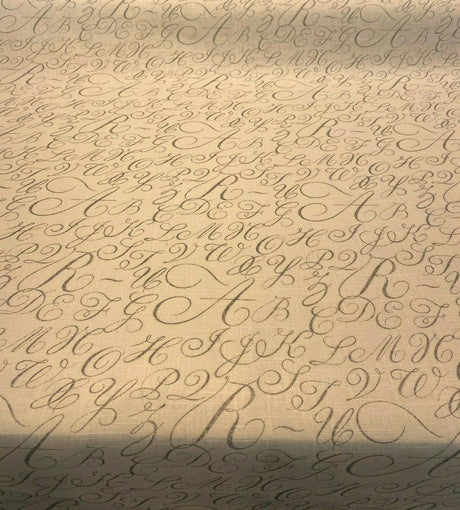 Waverly Cursive Caps Silver Linen Fabric - Silver Cursive Print, 54" Width (1 Yard)