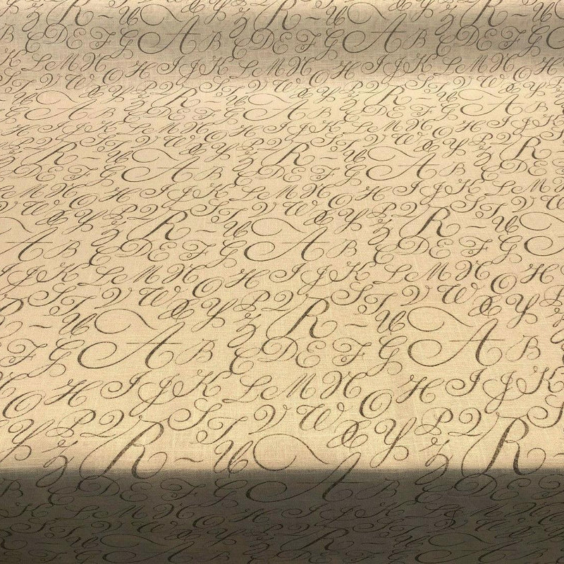 Waverly Cursive Caps Silver Linen Fabric - Silver Cursive Print, 54" Width (1 Yard)