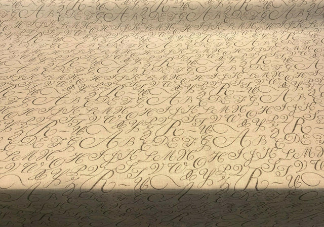 Waverly Cursive Caps Silver Linen Fabric - Silver Cursive Print, 54" Width (1 Yard)