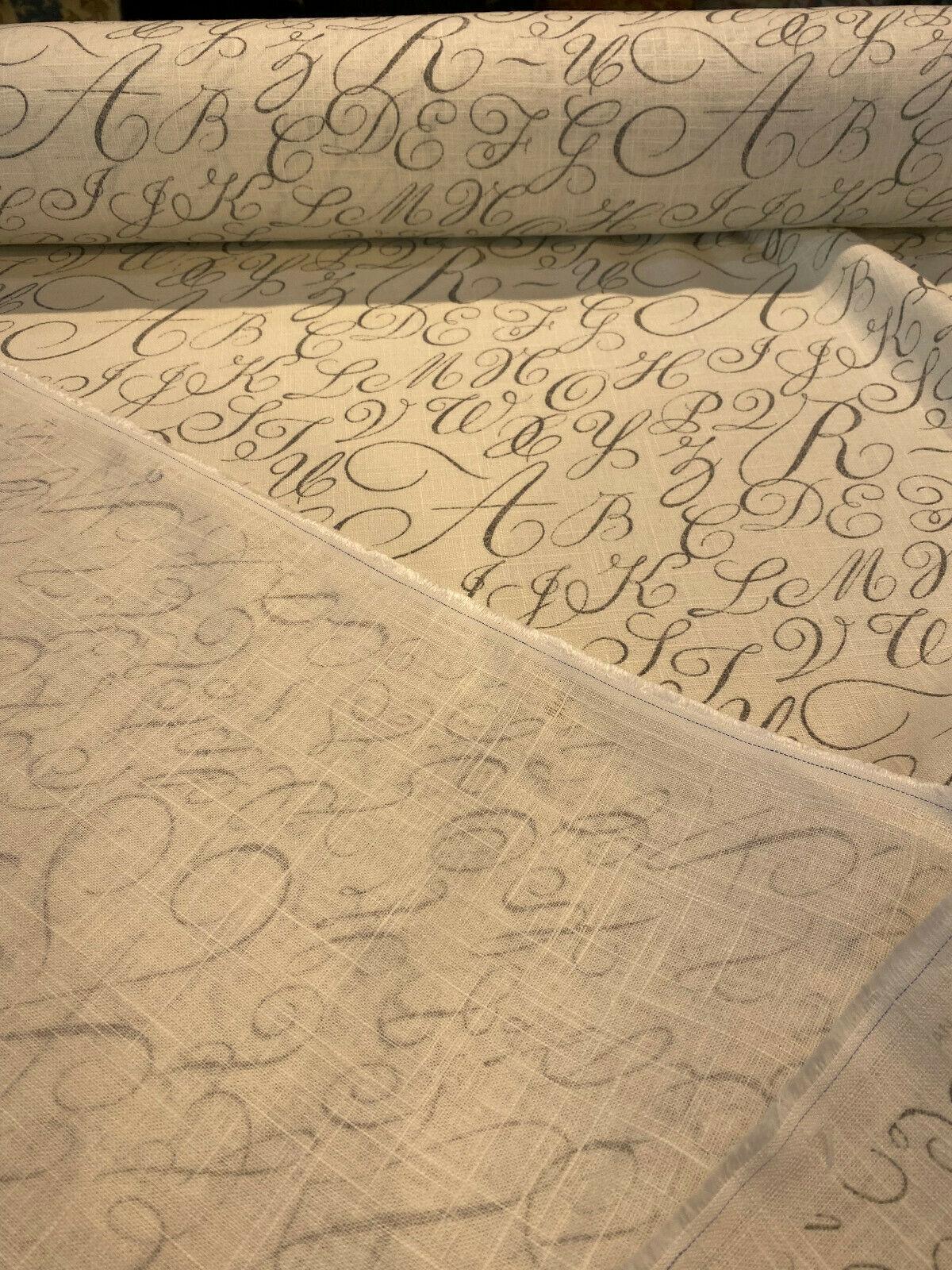 Waverly Cursive Caps Silver Linen Fabric - Silver Cursive Print, 54" Width (1 Yard)