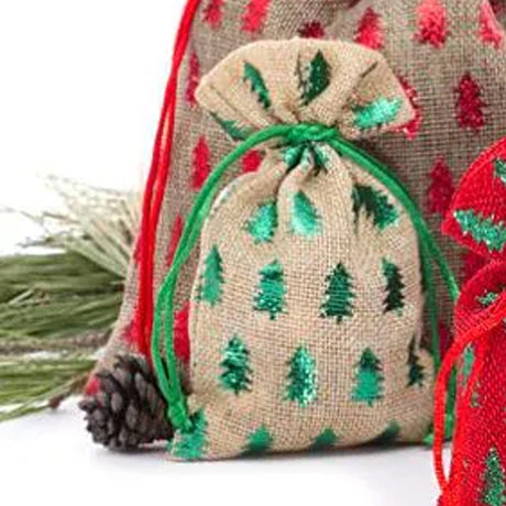 Holiday Metallic Tree Bag 8” x 10” Fabric for Gifts