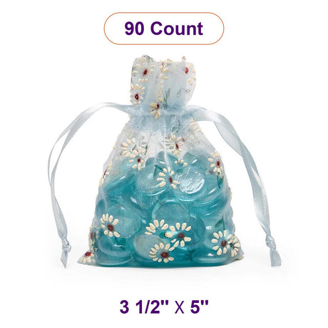 Printed Patterns On Flat Organza Bags 3 1/2 '' x 5 '' Daisies on Blue Color 30 EACH / PACKAGE