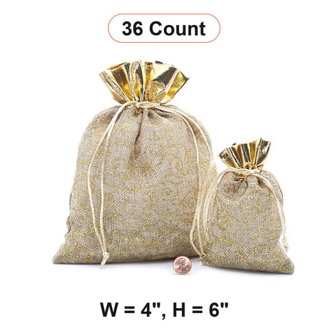 Gold Florentine Jute Fabric Bag 4 '' x 6 ''