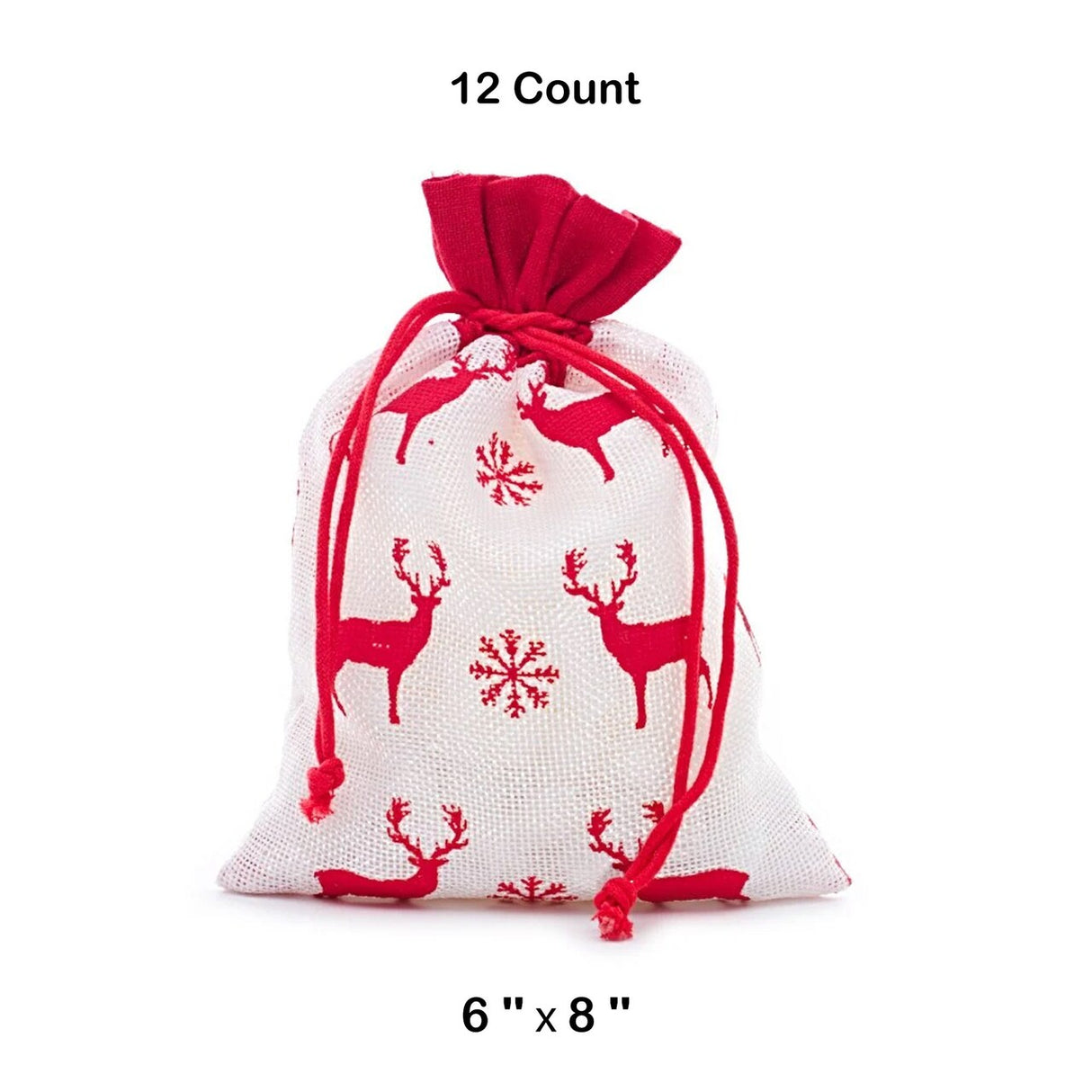 White & Red Christmas Deer Fabric Bag 6” x 8” Holiday Packaging
