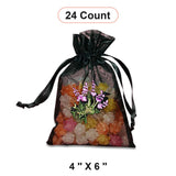 Lavender Flower Embroidered Organza Bags 4'' x 6'' for Favors