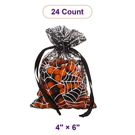 Spider Web Fabric Bags 4 '' x 6 '' Black / Silver Sheer Color 12 EACH / PACKAGE