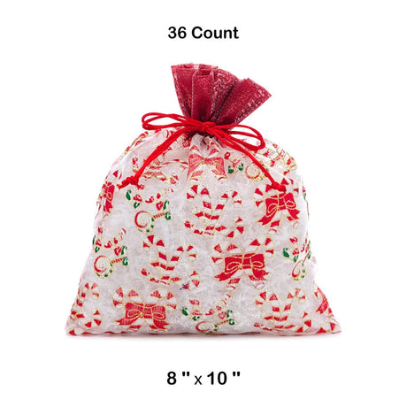 Candy Canes Christmas Bag with Red Ribbon 8” x 10”