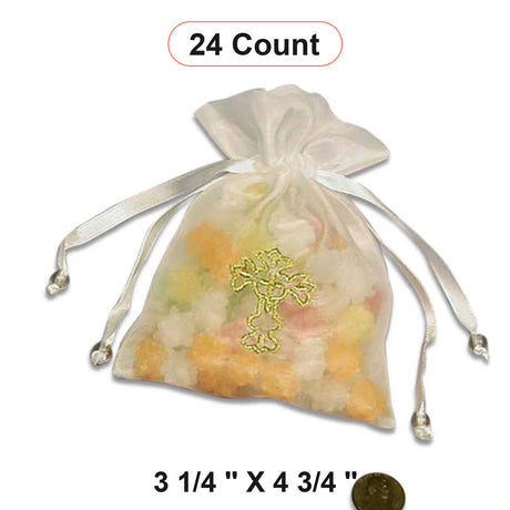 Golden Cross Embroidered Organza Bags 3 1/4'' x 4 3/4'' Gifts