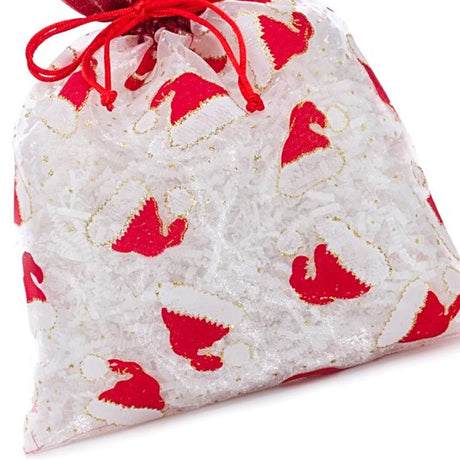 White & Red Santa Hats Sheer Bags 8” x 10” Holiday Packaging