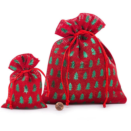 Metallic Christmas Tree Fabric Bag 4” x 6” Holiday Wrapping