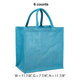 Jute Shopping Bags - Laminated Interior 11 7/8 '' X 7 7/8 '' X 11 7/8 '' Sky Blue