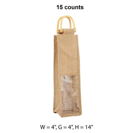 Jute Wine Bags with Wooden Handles 4 '' X 4 '' X 14 '' Natural