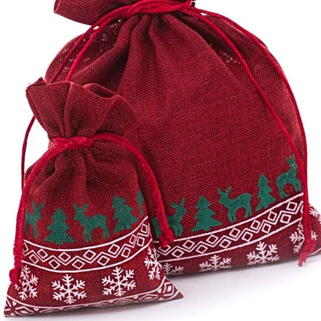 Christmas Faux Linen Bag 4” x 6” Holiday Gift Packaging