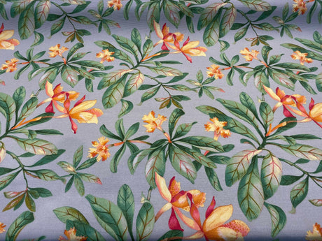 Orchid Valley Spun Polyester Outdoor Fabric - Floral Gray Putty, 54" Width (1 Yard)