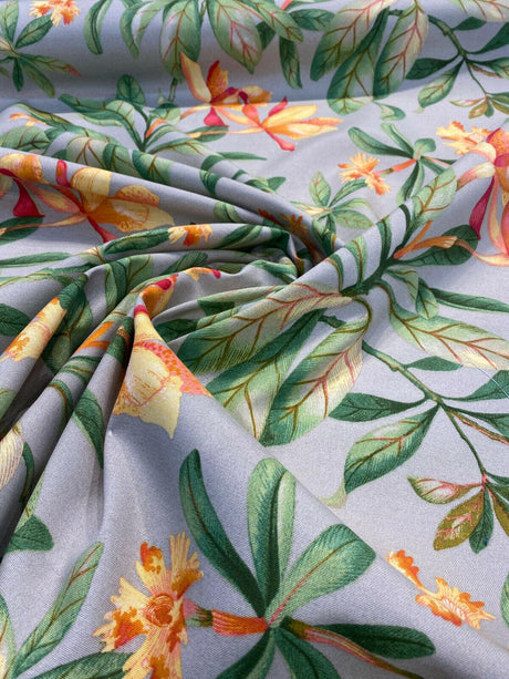 Orchid Valley Spun Polyester Outdoor Fabric - Floral Gray Putty, 54" Width (1 Yard)