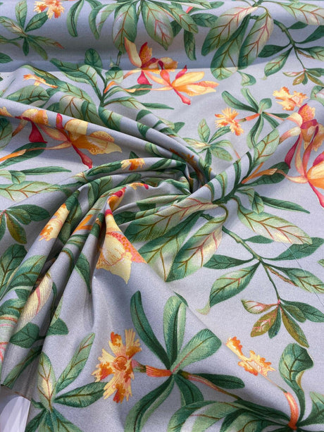 Orchid Valley Spun Polyester Outdoor Fabric - Floral Gray Putty, 54" Width (1 Yard)
