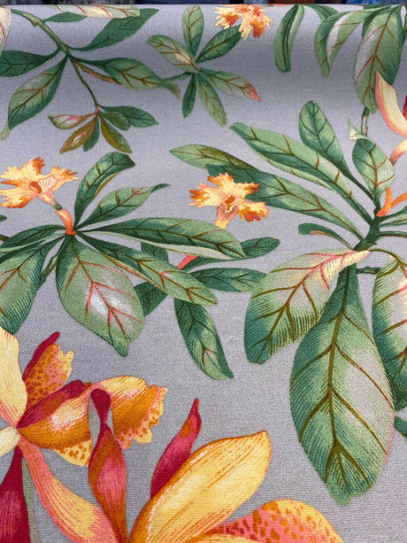 Orchid Valley Spun Polyester Outdoor Fabric - Floral Gray Putty, 54" Width (1 Yard)