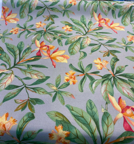 Orchid Valley Spun Polyester Outdoor Fabric - Floral Gray Putty, 54" Width (1 Yard)
