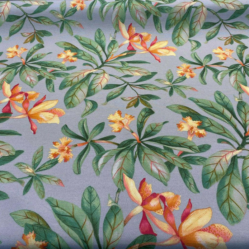 Orchid Valley Spun Polyester Outdoor Fabric - Floral Gray Putty, 54" Width (1 Yard)