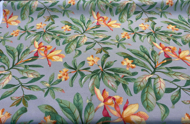 Orchid Valley Spun Polyester Outdoor Fabric - Floral Gray Putty, 54" Width (1 Yard)