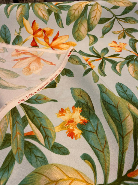 Orchid Valley Floral Outdoor Fabric - Blue Mist Floral, 54" Width (1 Yard)