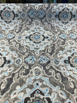 Outdoor Stamped Damask Stone Gray Pkl Studio Polyester Fabric - Gray Charcoal Hint Of Blue And Black, 54" Width (1 Yard)