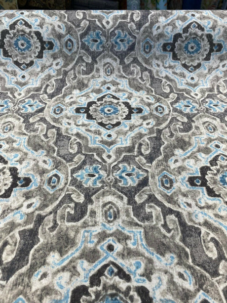 Outdoor Stamped Damask Stone Gray Pkl Studio Polyester Fabric - Gray Charcoal Hint Of Blue And Black, 54" Width (1 Yard)