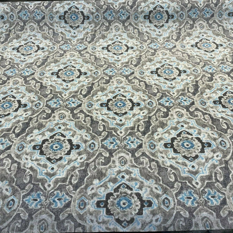 Outdoor Stamped Damask Stone Gray Pkl Studio Polyester Fabric - Gray Charcoal Hint Of Blue And Black, 54" Width (1 Yard)