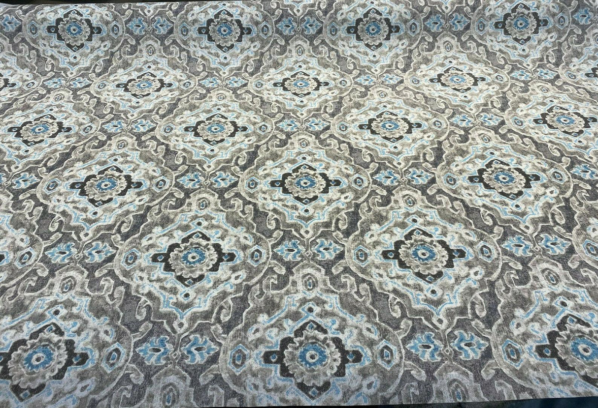 Outdoor Stamped Damask Stone Gray Pkl Studio Polyester Fabric - Gray Charcoal Hint Of Blue And Black, 54" Width (1 Yard)