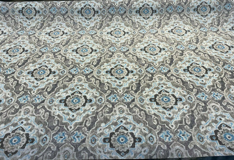 Outdoor Stamped Damask Stone Gray Pkl Studio Polyester Fabric - Gray Charcoal Hint Of Blue And Black, 54" Width (1 Yard)