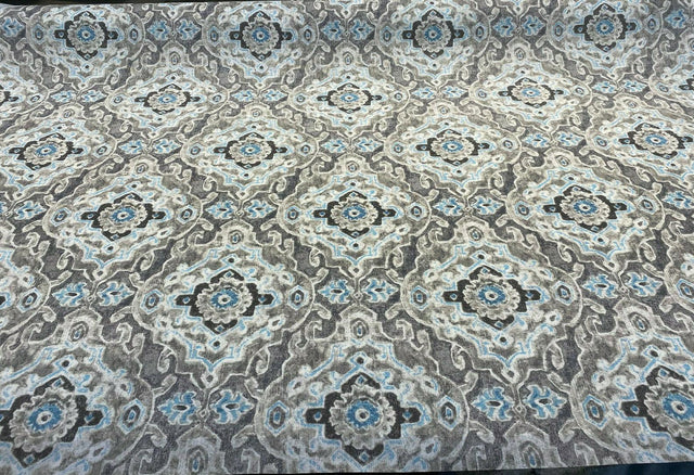 Outdoor Stamped Damask Stone Gray Pkl Studio Polyester Fabric - Gray Charcoal Hint Of Blue And Black, 54" Width (1 Yard)
