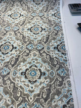 Outdoor Stamped Damask Stone Gray Pkl Studio Polyester Fabric - Gray Charcoal Hint Of Blue And Black, 54" Width (1 Yard)