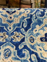 Outdoor Stamped Damask Blue Sea Polyester Fabric - Blue Damask, 54" Width (1 Yard)