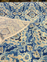 Outdoor Stamped Damask Blue Sea Polyester Fabric - Blue Damask, 54" Width (1 Yard)