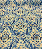 Outdoor Stamped Damask Blue Sea Polyester Fabric - Blue Damask, 54" Width (1 Yard)