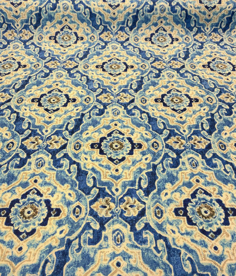 Outdoor Stamped Damask Blue Sea Polyester Fabric - Blue Damask, 54" Width (1 Yard)