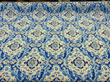 Outdoor Stamped Damask Blue Sea Polyester Fabric - Blue Damask, 54" Width (1 Yard)