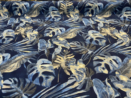 Waverly Falling Fronds Cotton Fabric - Night Swim Tropical Leaf Print, 54" Width (1 Yard)