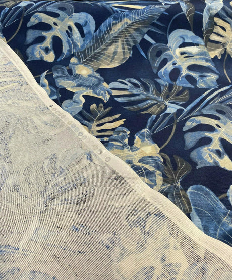 Waverly Falling Fronds Cotton Fabric - Night Swim Tropical Leaf Print, 54" Width (1 Yard)