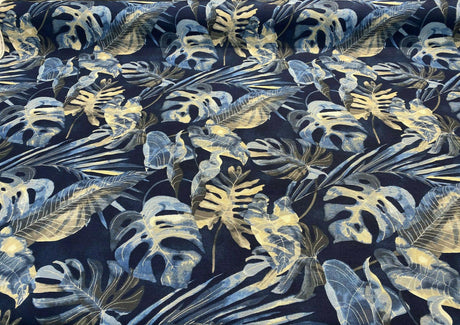 Waverly Falling Fronds Cotton Fabric - Night Swim Tropical Leaf Print, 54" Width (1 Yard)